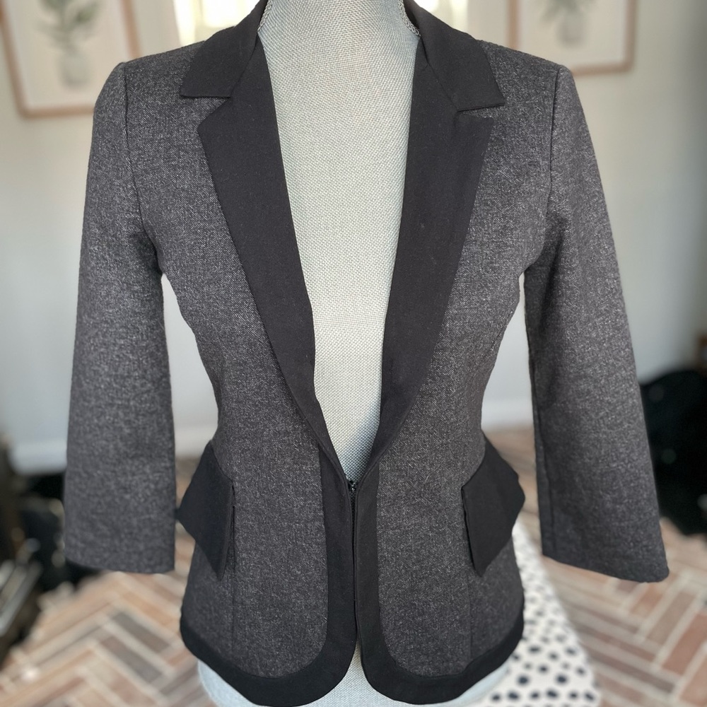 Anthropologie Cartonnier Gray & Black blazer 3/4 sleeve jacket size 2 S XS